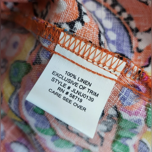 Choices Orange Paisley Print 3/4 Sleeve Button Detail Linen Blouse Size‎ M - Picture 6 of 6